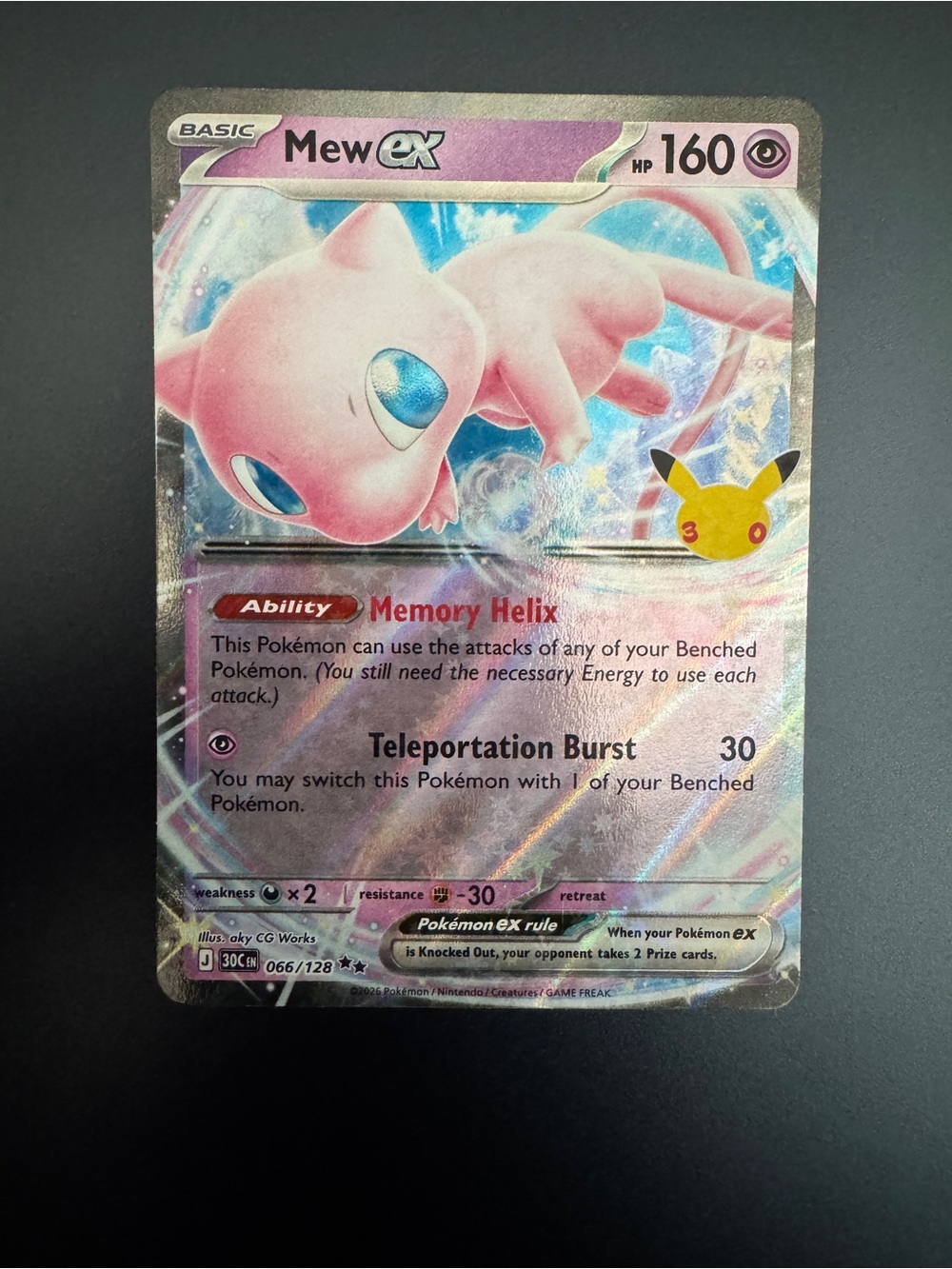 30th Anniversary Celebration Pokemon Mew EX Pokémon Card 066/128